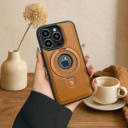 Luxurious Magnetic PU Leather Stand iPhone Case (12–16 Series) | MagSafe Wireless Charging | Premium Leather Cover Ghana