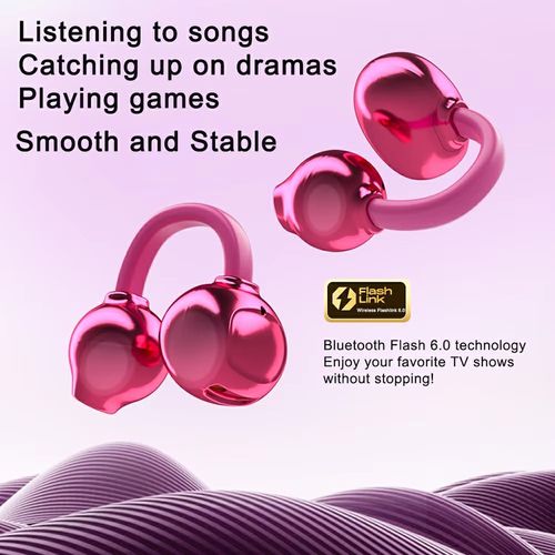 New LED Digital Display BT Earphones Trendy Colors Women's Style Earbuds Sports Ear Clip with Silicone Lanyard