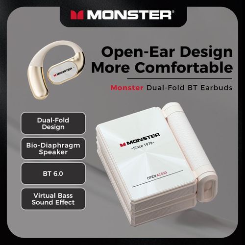 Monster AC530 Open-Ear Headset – Noise-Canceling Mic, 100H Battery, Bluetooth 6.0, IPX5 Sweatproof