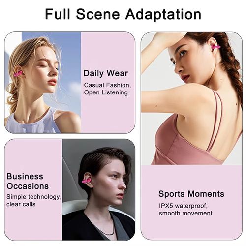 New LED Digital Display BT Earphones Trendy Colors Women's Style Earbuds Sports Ear Clip with Silicone Lanyard