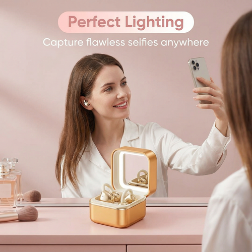 Mirror Case Bluetooth Earphones Listen to Music While Touching Up Makeup Selfie Lighting Your Portable Beauty Gadget