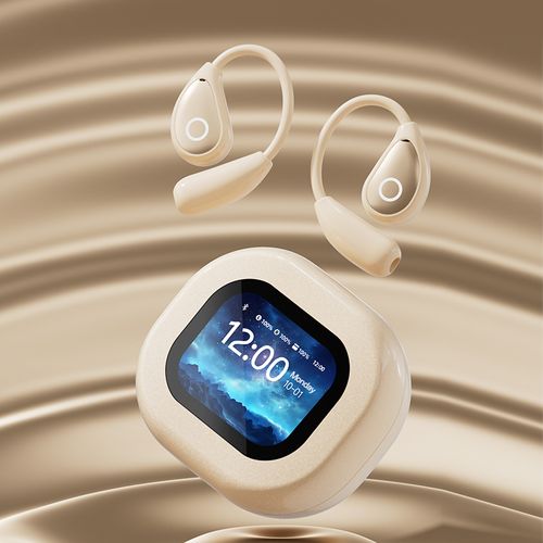 Open-Ear TWS Headphones with LCD Touch Screen, 60H Battery & Directional Sound (Bluetooth 5.4)