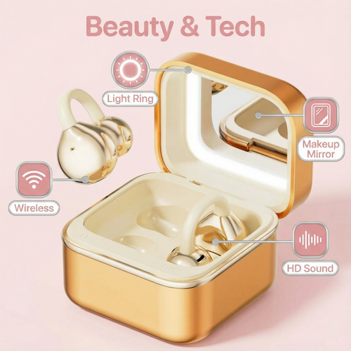 Mirror Case Bluetooth Earphones Listen to Music While Touching Up Makeup Selfie Lighting Your Portable Beauty Gadget