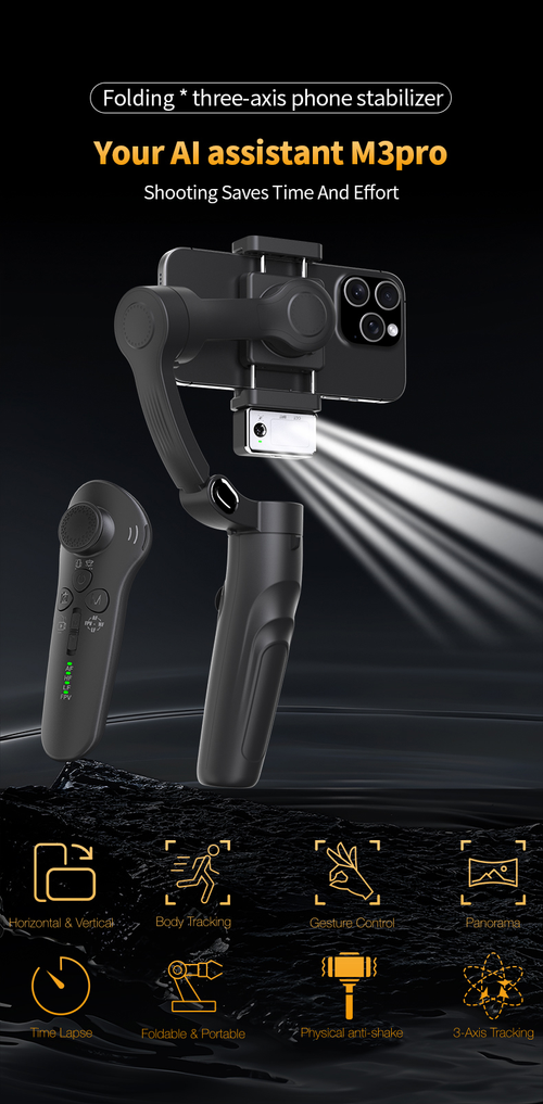 M3 Phone Stabilizer: 3-Axis Anti-Shake Gimbal with Handheld Shooting, Live Streaming, AI Face Tracking & Detachable Remote