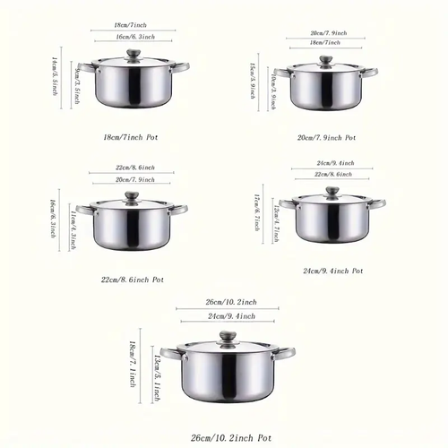 5-Piece Stainless Steel Cookware Set featuring durable pots and pans with lids, polished interior, riveted handles, and heat-resistant knobs