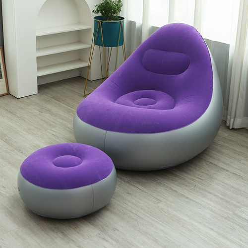 Pump-Inflatable & Foldable Footrest Sofa-Storage PVC Inflatable Single-Person Reclining Sofa with Backrest