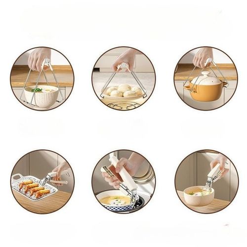 Food-Grade Stainless Steel Heat-Insulated Plate & Bowl Gripper - Thickened, Anti-Slip, Ideal Kitchen Helper for Scald-Proof Dish Carrying | Food-Grade Material, Strong Heat Insulation, Anti-Slip & Stable, Color Randomly Assigned