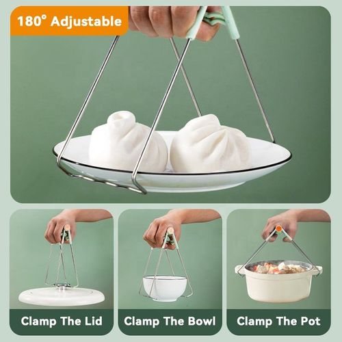 Food-Grade Stainless Steel Heat-Insulated Plate & Bowl Gripper - Thickened, Anti-Slip, Ideal Kitchen Helper for Scald-Proof Dish Carrying | Food-Grade Material, Strong Heat Insulation, Anti-Slip & Stable, Color Randomly Assigned