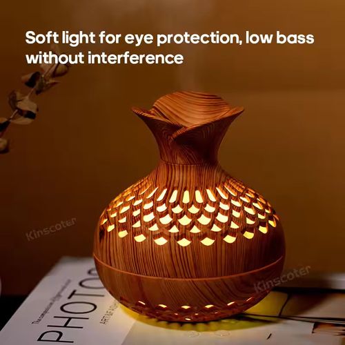 USB 7-Color Flower Humidifier with Light Wood Grain, Mini Hollow Design, Creative Home & Office Desktop Humidifier for Moisture Supplement