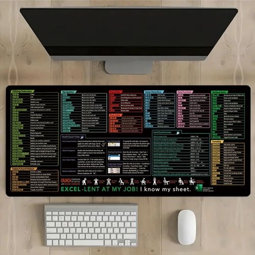 Excel Shortcut Key Waterproof Mouse Pad – Non-Slip & Extra-Large, Stitched Edge for Durability, Office & Gaming Compatible