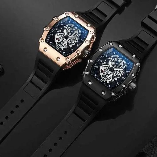 Wlisth 6144奢华硅胶表带防水石英男士骨架Tonneau表盘运动手表男士时尚风格顶级品牌手表