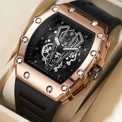 Wlisth 6144奢华硅胶表带防水石英男士骨架Tonneau表盘运动手表男士时尚风格顶级品牌手表