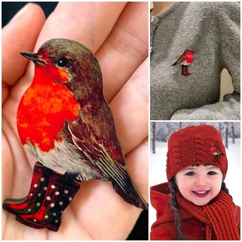 🐦Robin Wooden Brooch