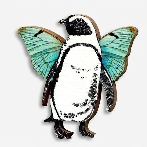 Penguin Wooden Brooch
