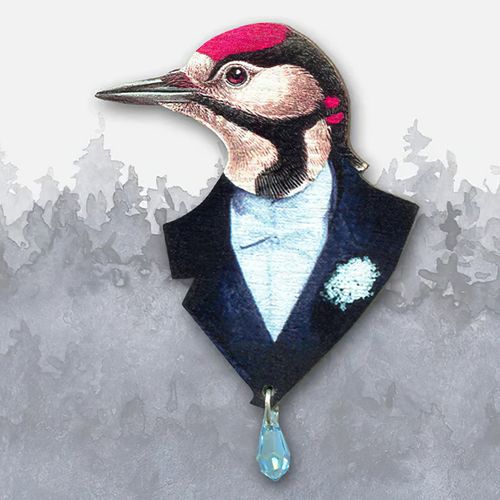 Woodpecker Wooden Brooch