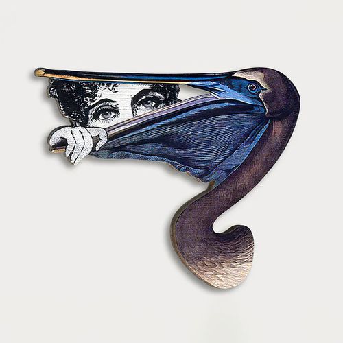 Pelican Wooden Brooch