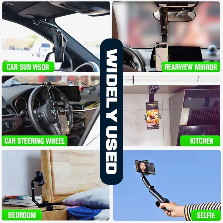 Clip Anywhere! 360° Rotatable Foldable Multi-Joint Retractable Car Phone Holder - Secure Case-Friendly Lock, Universal Horizontal Vertical Screen Stand for Navigation  Entertainment