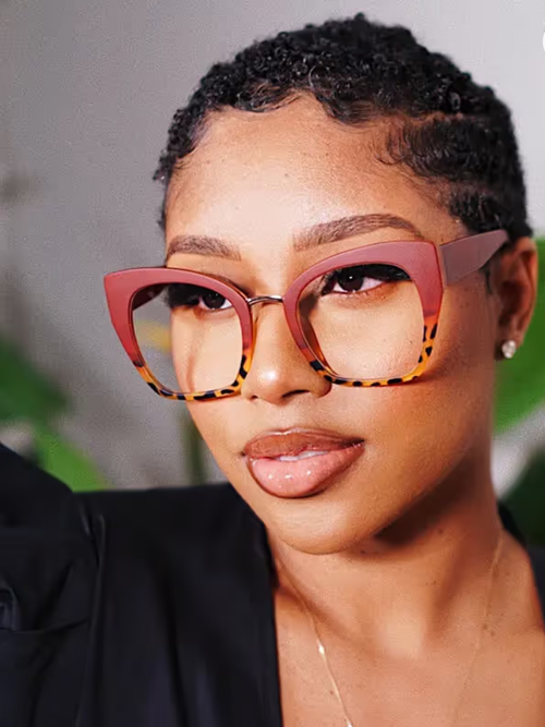 Oversized Cat-Eye Blue Light Blocking Glasses for Women, Vintage Two-Tone Wine Red and Leopard Print Eyeglasses Frame, Retro Square Big Nerd Spectacles