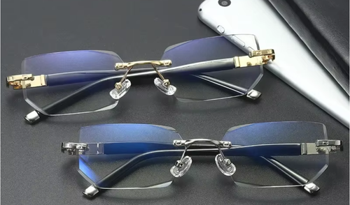 Blue Light Blocking Reading Glasses for Women and Men Dimond Cutting Rimless Eyeglasses Frame Anti Fatigue Presbyopic Eyewear