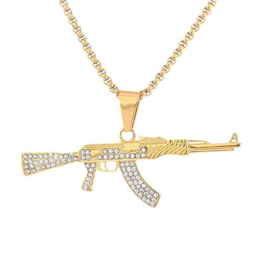 Men's necklace with diamond AK47 weapon pendant necklace
