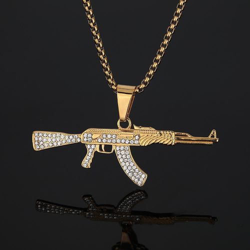 Men's necklace with diamond AK47 weapon pendant necklace