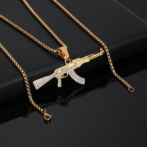 Men's necklace with diamond AK47 weapon pendant necklace