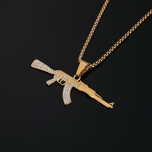 Men's necklace with diamond AK47 weapon pendant necklace