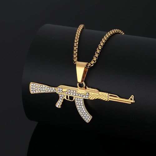Men's necklace with diamond AK47 weapon pendant necklace