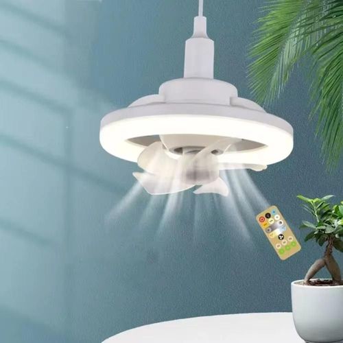 360 Rotating White LED Fan Light with 5 Blades and Remote Control Modern E27 Ceiling Fan Light for Bedroom Living Room