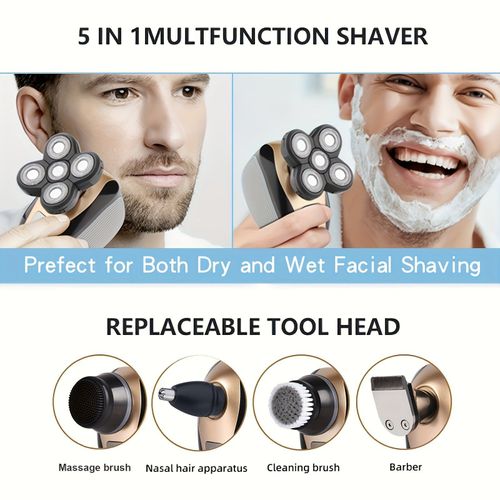 5 in 1 Rechargeable Head Shaver, Bald Head Razor Grooming Kit With Hair Clipper