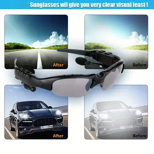 Wireless Bluetooth Sunglasses Anti-ray Stereo Music Bluetooth Headphones for Men Support Both Headset and Hands-Free (black-color)
