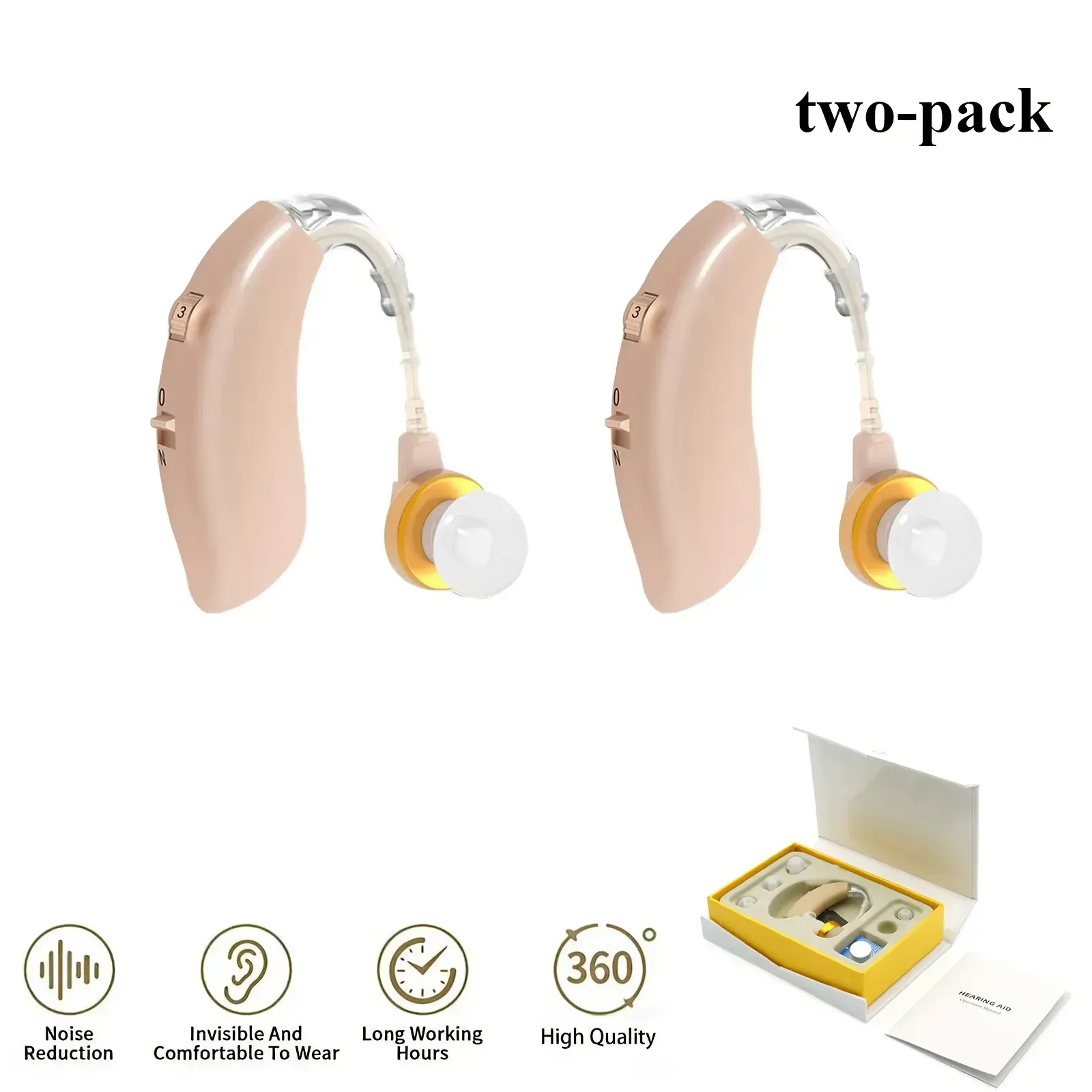 🔥1 Pair -ear Hearing Aid for The Elderly, Designed to Enhance Hearing. It Features Noise Reduction for Clear Sound Quality And A Comfortable Fit. The Beige, Suitable for Both Seniors And Adults.