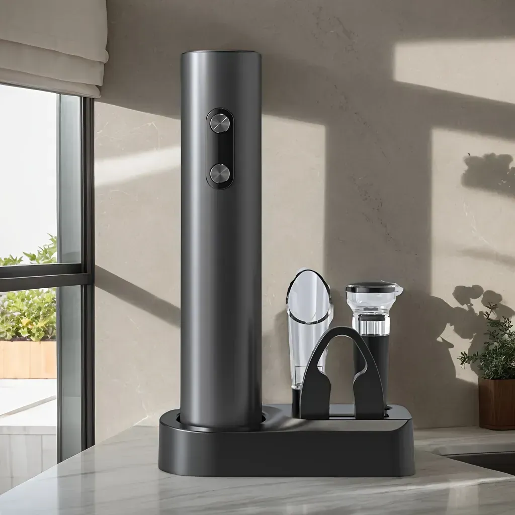 🔥Rechargeable Electric Wine Opener - with Foil Cutter, Wine Pourer, Vacuum Stopper and Storage Base - Type-C Charging Automatic Corkscrew Remover Bottle Opener - for Home, Kitchen, Party, Wedding, Christmas Gift
