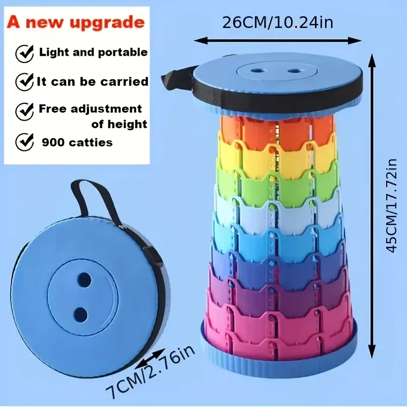 🔥Upgraded Portable Folding Stool, Durable PP Material, Extendable Stool for Fishing, Hiking, BBQ, Party, Outdoor Activities, Collapsible Telescopic Camping Seat, No Electricity Needed, Adult Size