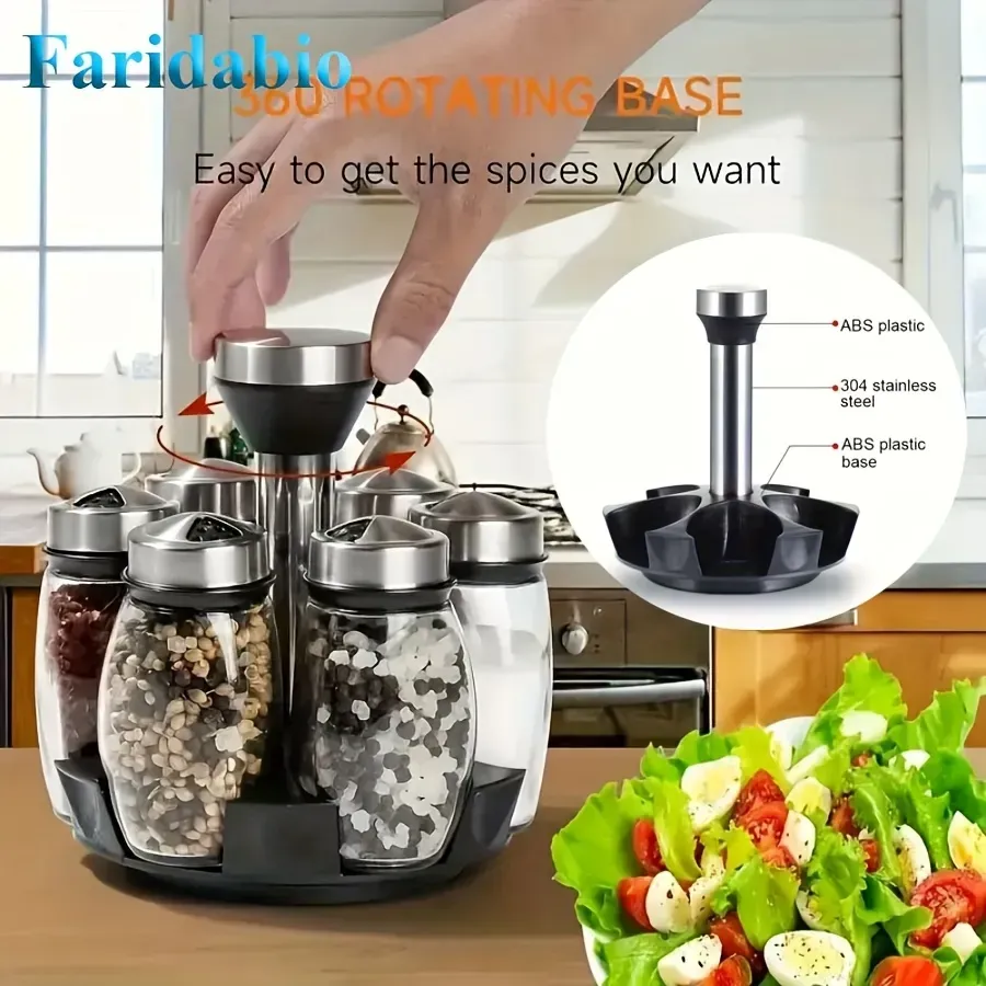 6-in-1 rotating glass bottle seasoning jar