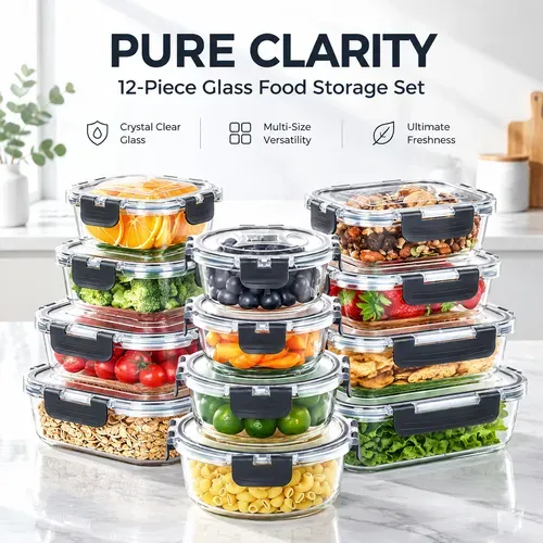 🔥12-piece Glass Food Storage Container Set