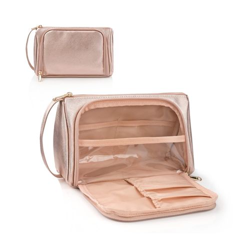 Small Makeup Bag, Makeup Pouch, Travel Cosmetic Organizer for Women and Girls (Oxford Cloth, Rose gold)