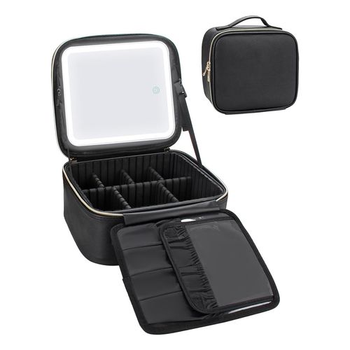 Relavel Black Small Makeup Case with Light Up Mirror