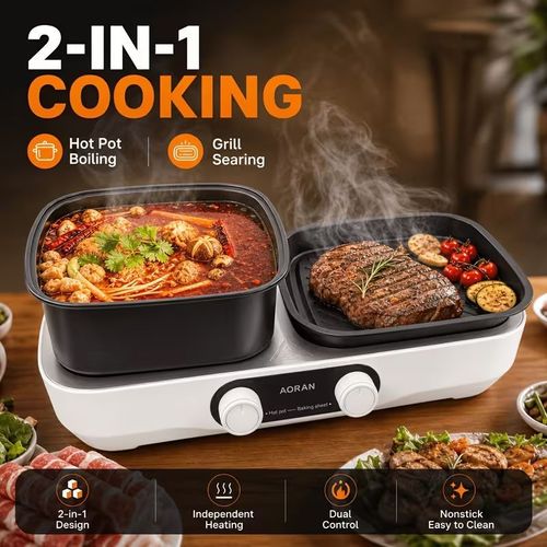 Multifunction 2-in-1 Cooking Power Electric Grill Pot for Soups and