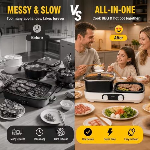 Multifunction 2-in-1 Cooking Power Electric Grill Pot for Soups and