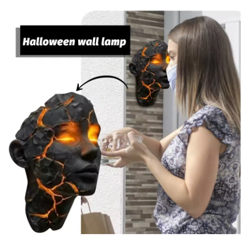 Halloween Broken Mask Wall Lamp Resin Handicraft Art Atmosphere Light Home Decoration Festival Party Decoration Supplies