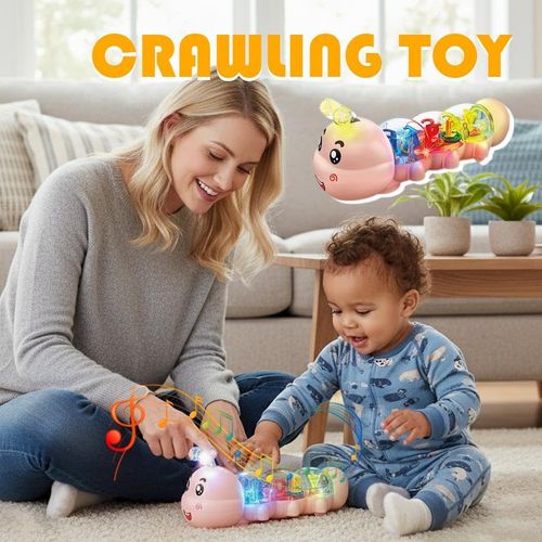 🏃 🐛🔄🧠❤️🐛Crawling Toy, Caterpillar Design Tummy Time Toy with Light & Music Musical Light Up❤️❤️