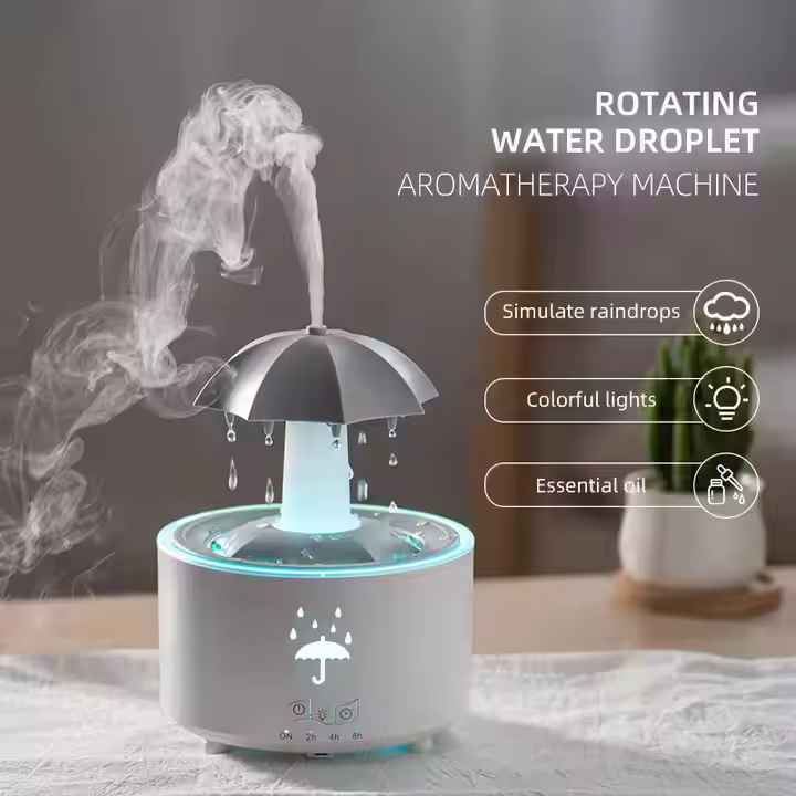New Design Rotating Water Drop Aroma Diffuser Portable Home LED Lamp Ultrasonic Humidifier With Remote Control