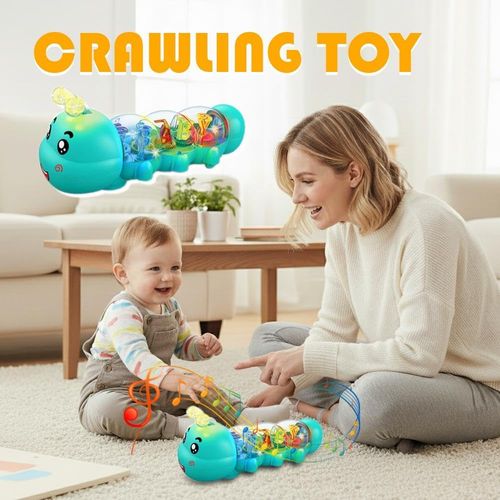 🏃 🐛🔄🧠❤️🐛Crawling Toy, Caterpillar Design Tummy Time Toy with Light & Music Musical Light Up❤️❤️
