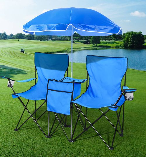 All-in-One Double Camping Chair – Built-in Umbrella, Cooler & Lightweight for Outdoor Fun