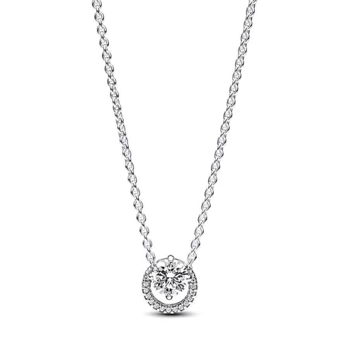 Elegant Halo Round Silver Plated Necklace, Thoughtful Gift for Her