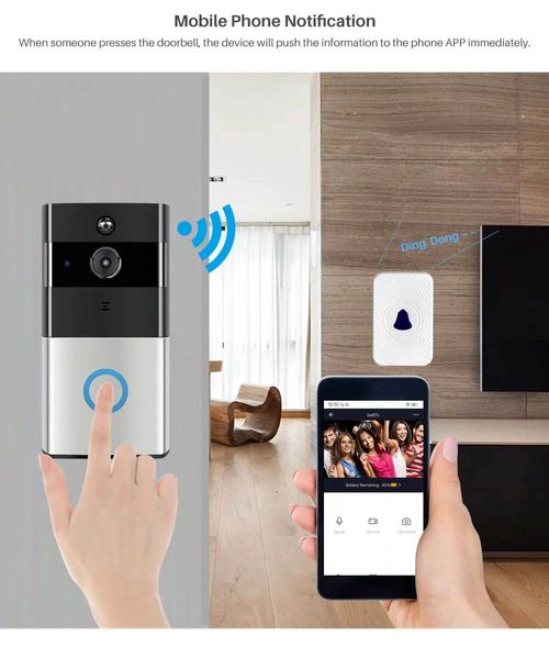 Remote Monitoring Video Doorbell Easy to Install No Wiring, WIFI Push, Remote Viewing Anytime, Anywhere