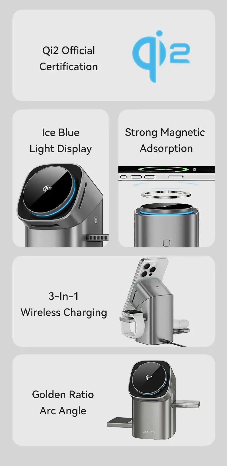 Auto Rotation Magnetic 3 In1 Cube Wireless Charger Stand Charging Dock for Phone Earphone Smart Watch Wireless Phone Chargers
