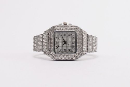 Fashion Square Moissanite - Inlaid Starry - Sky Roman Numeral Unisex Quartz Watch: Shine with Timeless Elegance