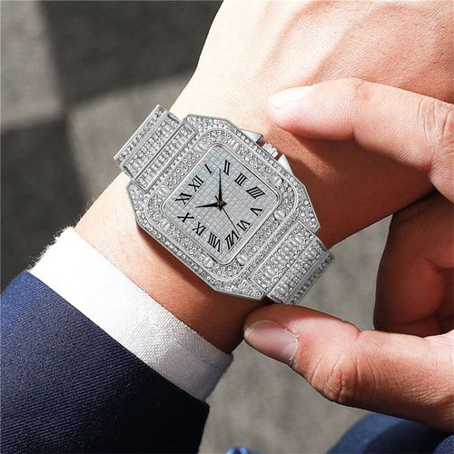 Fashion Square Moissanite - Inlaid Starry - Sky Roman Numeral Unisex Quartz Watch: Shine with Timeless Elegance